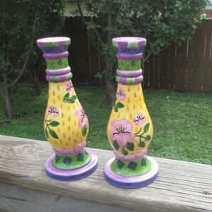 Milson & Louis Colorful Hand Painted Candlesticks,  Candle Holders